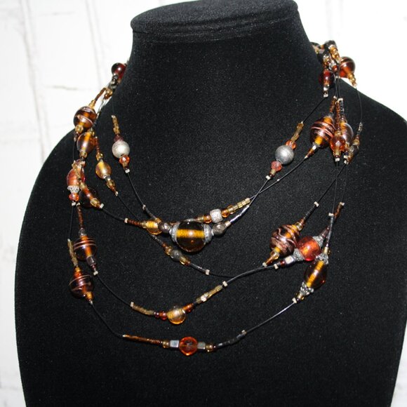 Beautiful layered necklace with glass and silver beads 16-20" - Picture 1 of 5